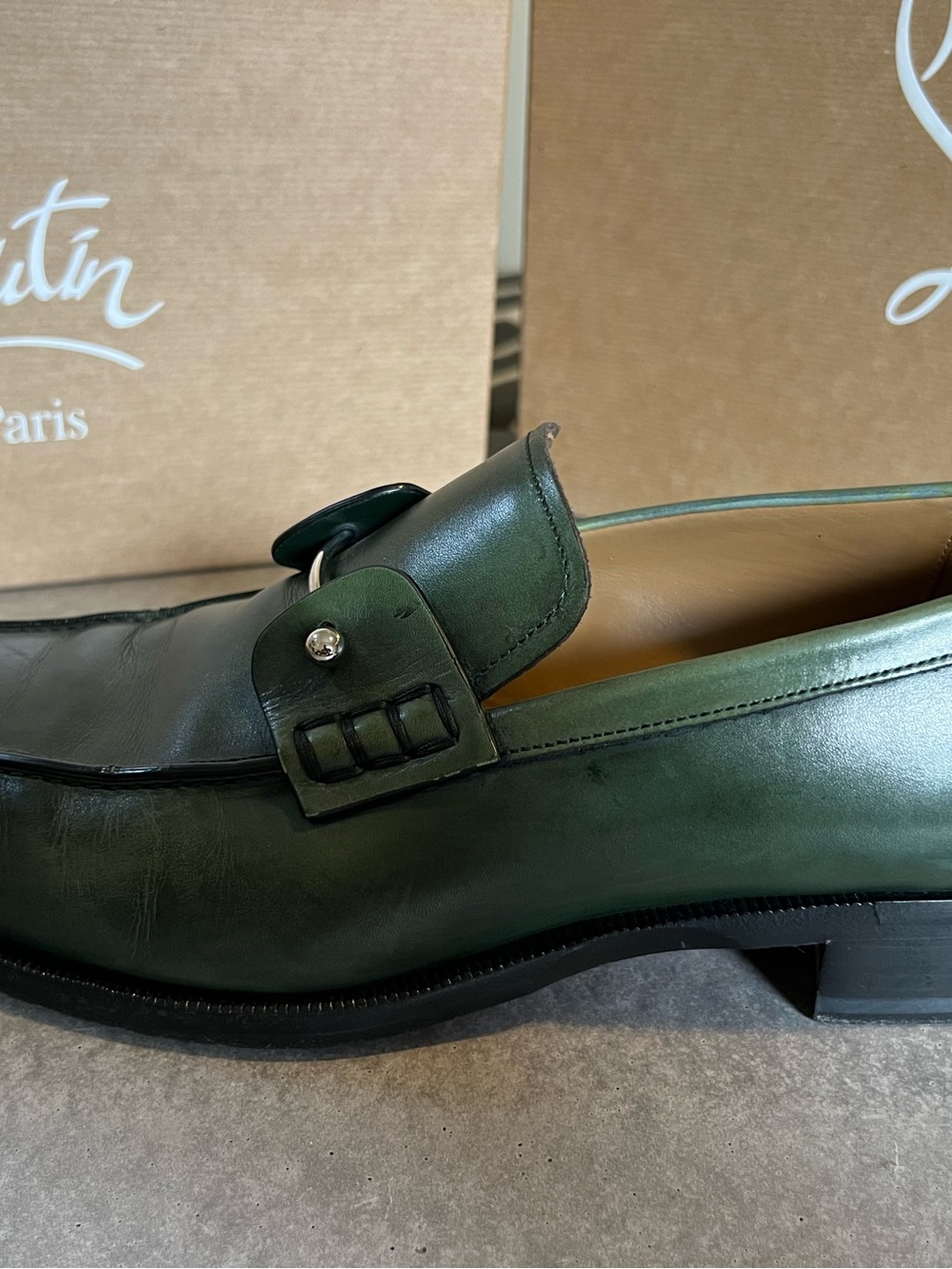 Christian Louboutin Green Leather Men’s Buckle Loafers - Picture 5 of 11